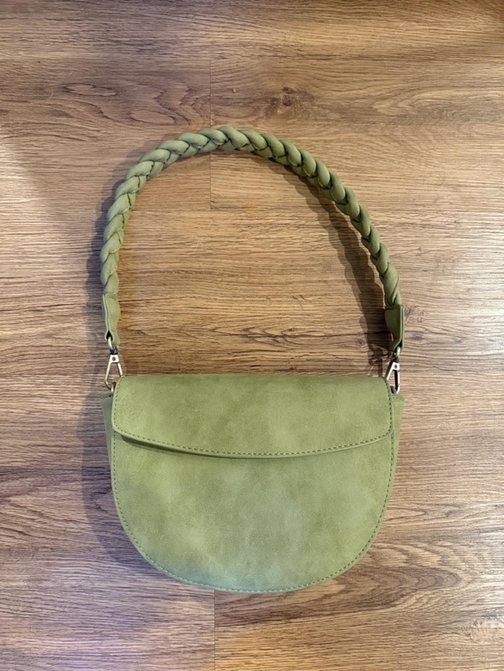 Joy Susan Olive Green Braided-Handle Shoulder Bag